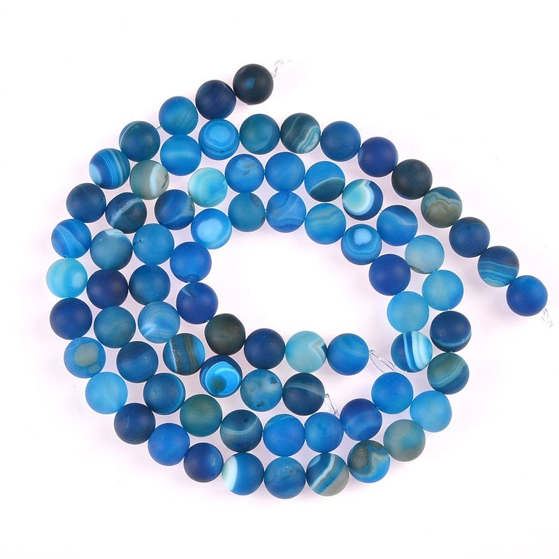 PLTbeads Natural Gemstone Loose Beads Matte Approxi 15.5 inch DIY Bracelet Necklace for Jewelry Making (6mm  Matte Blue Stripe Agate) - Image 2